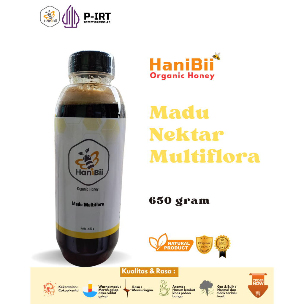 

Madu Murni Asli Multiflora Netto 650 G HANIBII Maduku