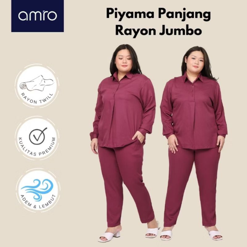 AMRO SLEEPWEAR // ASA ONE SET // SETELAN PIYAMA RAYON CELANA PANJANG BUSUI SIZE JUMBO // SETELAN PIY