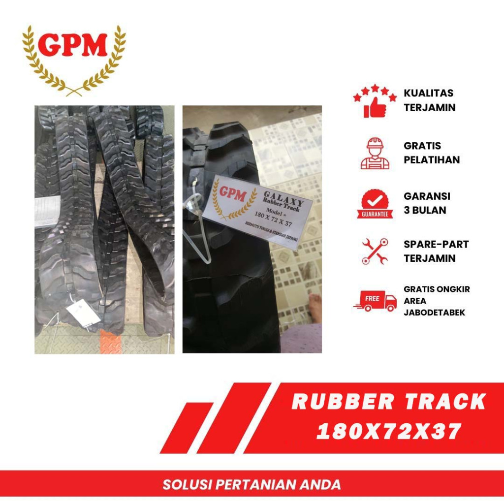 Rubber Track Crawler 180X72X37 untuk Mini Excavator Rinoceros XN08, Bomac Mini Excavator BME095-AS