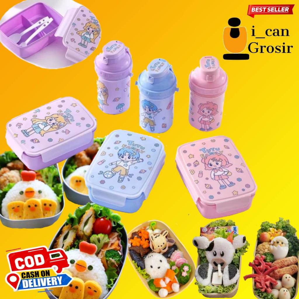 paket Tempat Makan Botol minum Bekal anak Lunch Box Koper Hamburger Kotak Makan Unik Lunch box set