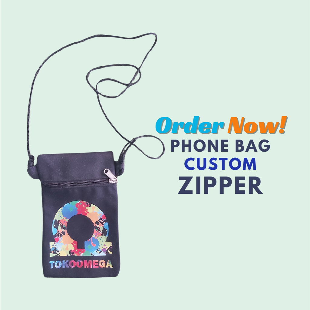 PHONE BAG KANVAS HITAM ZIPPER CUSTOM SABLON