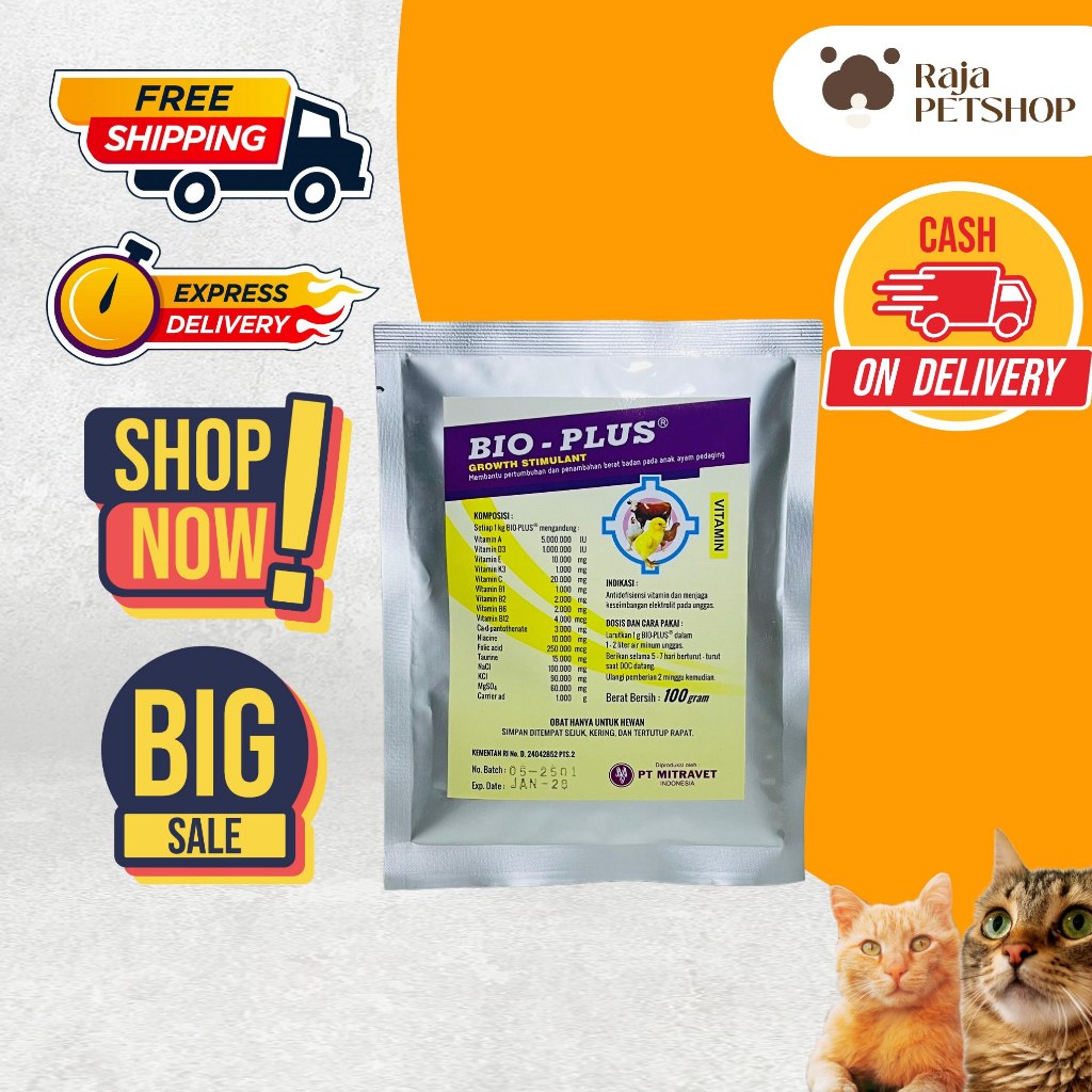 BIO PLUS 100 GRAM Pemacu Pertumbuhan & Berat Badan Anak Ayam Bebek Doc Broiler - Vitamin DOC Anak Ay