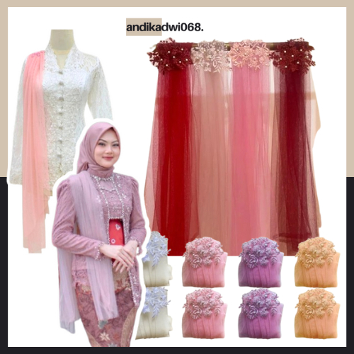 Selendang Slayer Pundak Slendang Tile Polos Kebaya Wisuda Elegan Brukat Tunangan Simple Bahan Tulle