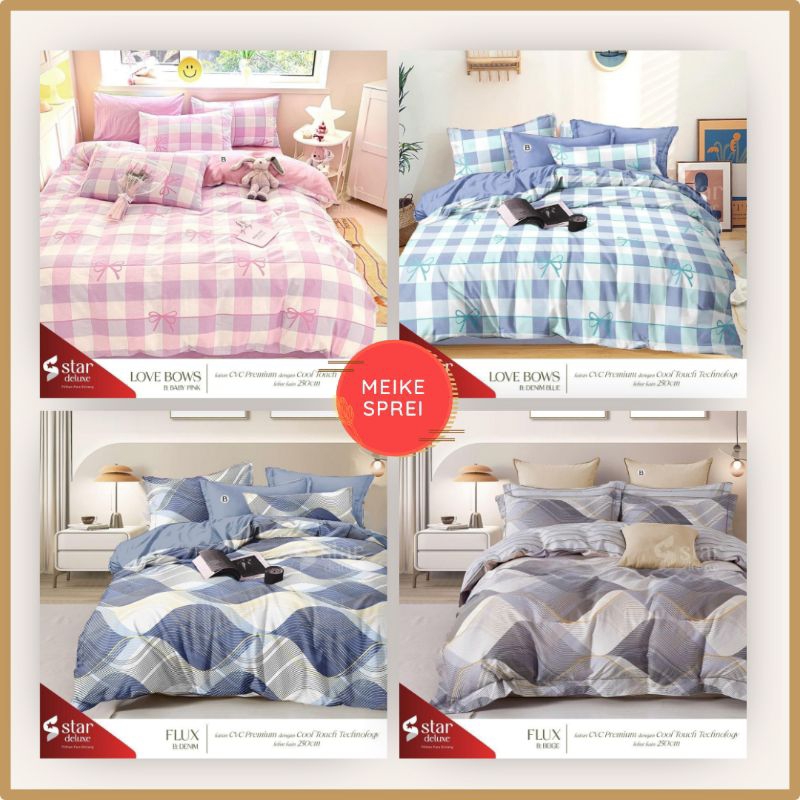 MEIKE Sprei Katun Lokal Esra Motif Love Bows dan Flux Ukuran 90 100 120 140 160 180 200 T30
