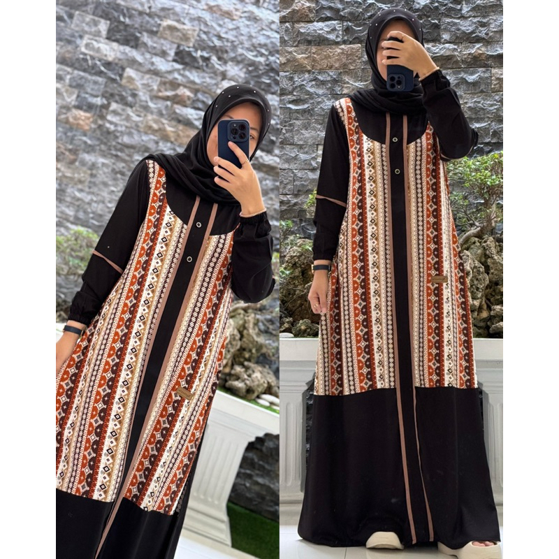 TERBARU DRESS GAMIS HITAM MOTIF ORI NADHEEFA ((READY))