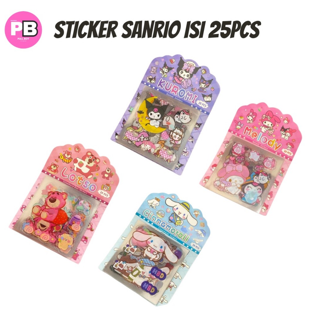 

Stiker Sanrio Isi 25 Lembar Stiker Waterproof Kuromi Lotso Stiker Murah