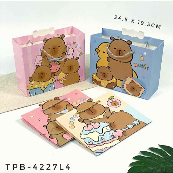 

OTH 4227L4 - ISI 12 PAPERBAG UK 24.5 X 19.5 X 9.5 CM MOTIF CAMPUR TIDURAN MOTIF CAPYBARA