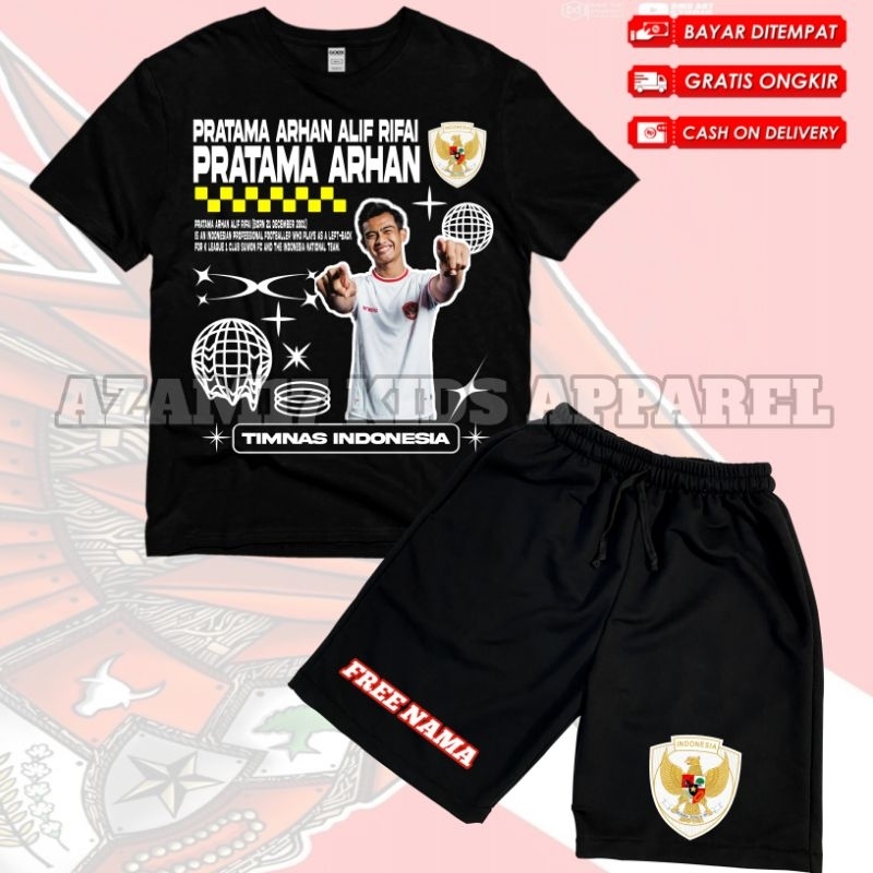 (BISA COD) SETELAN KAOS CELANA PENDEK ANAK PRATAMA ARHAN FREE NAMA / SET BAJU CELANA BOARDSHORT ANAK