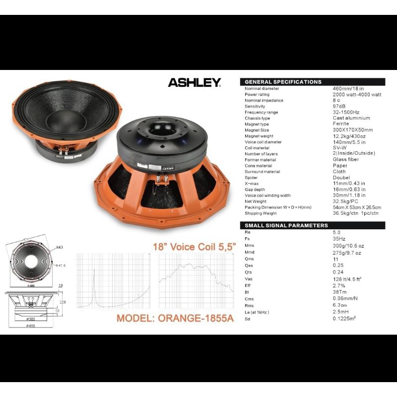 Speaker Component ASHLEY ORANGE 1855A Original 18 inch Komponen ORANGE -1855A ASHLEY