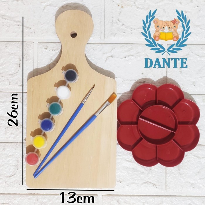 

Paket melukis set talenan kayu + cat acrylic + Palet + 2 kuas