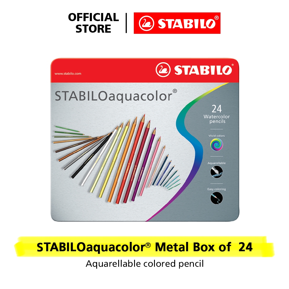 

STABILOaquacolor Colored Pencil Tin Case of 24 / Watercolor / Pensil Warna FREE COLORING BOOK