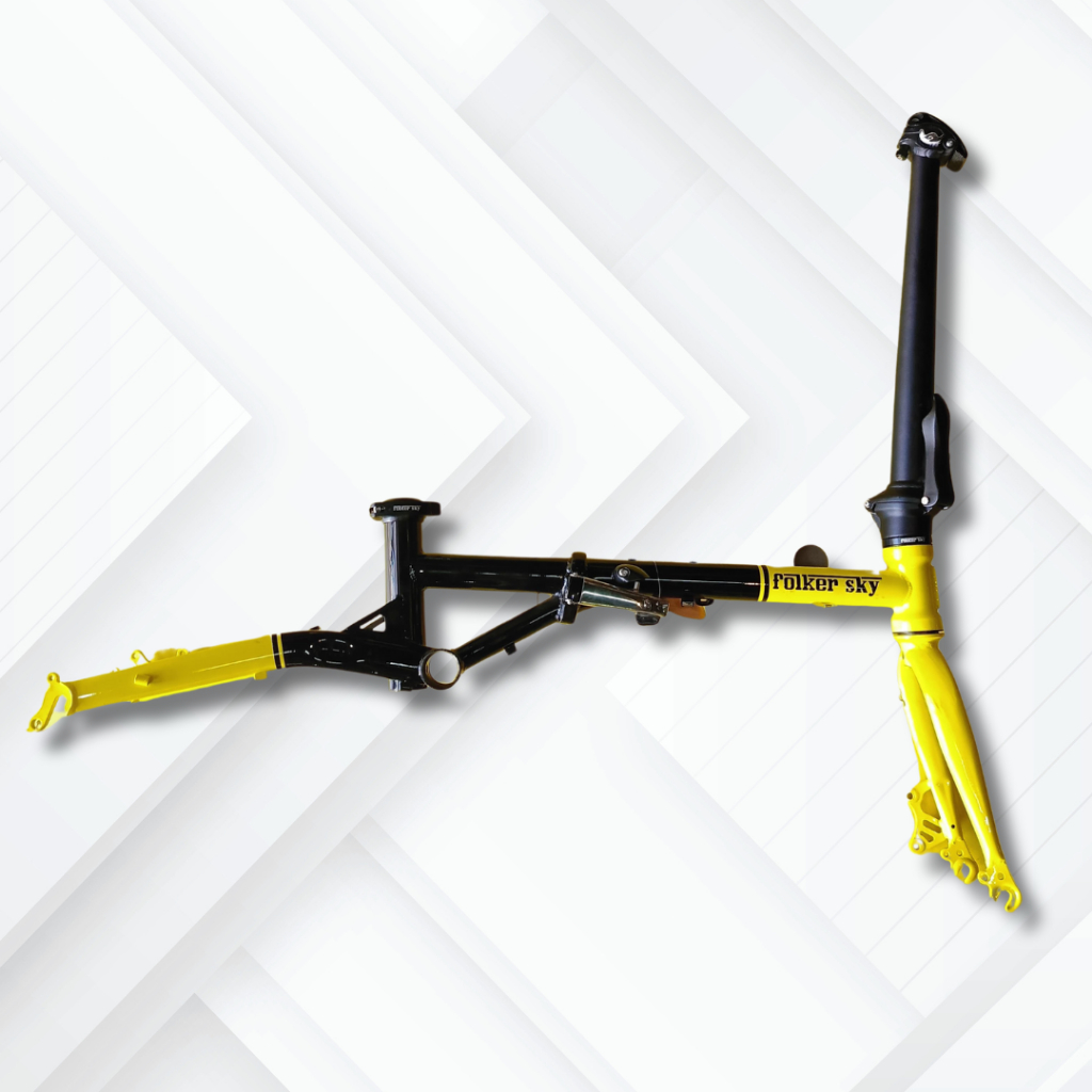 Frame Sepeda Lipat Chromoly FOLKER SKY Black Yellow Original Kerangka Folding Bike