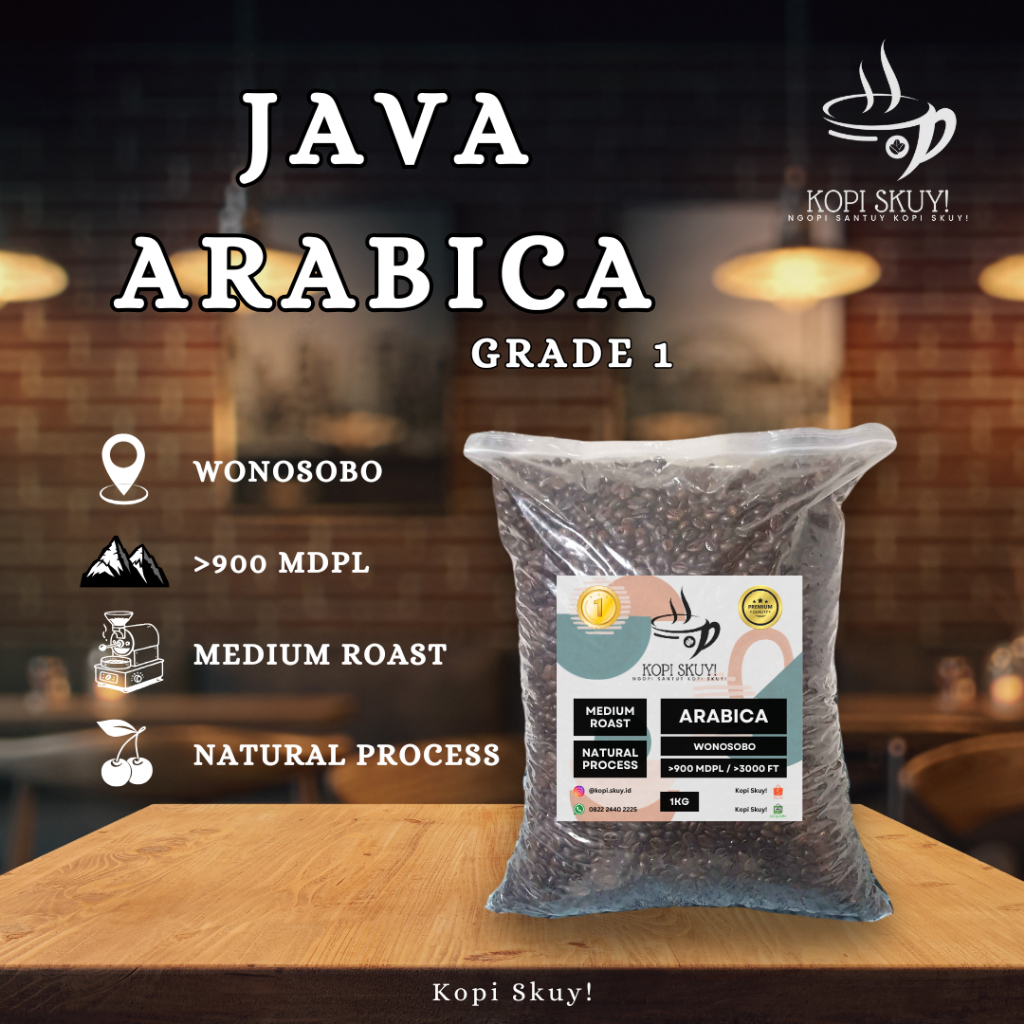 

Kopi Skuy! 1 KG Kopi Arabica Medium Roasted Bean Wonosobo - Biji Grade 1