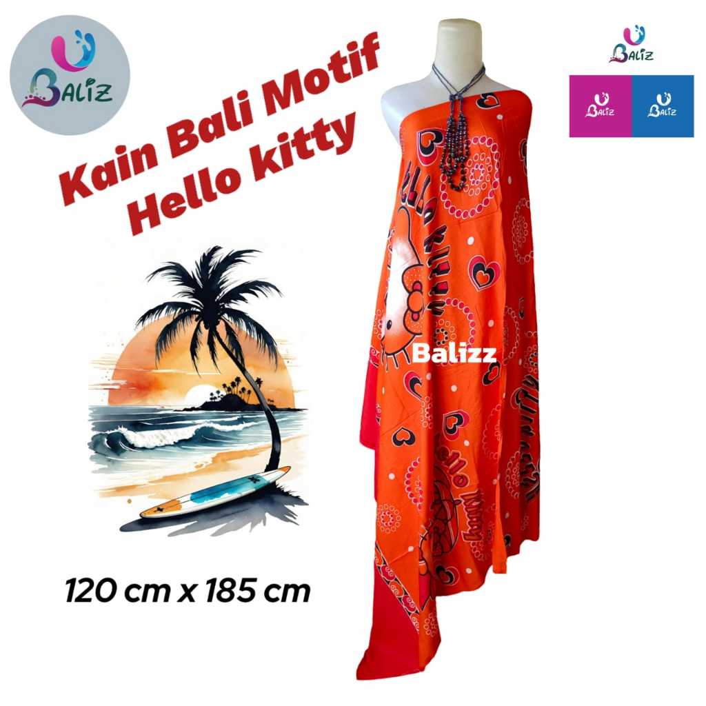 Kain Bali Pantai JUMBO- Kain Bali Motif Karakter Hello Kitty JUMBO - Sarung Pantai Balizz - Sarung B