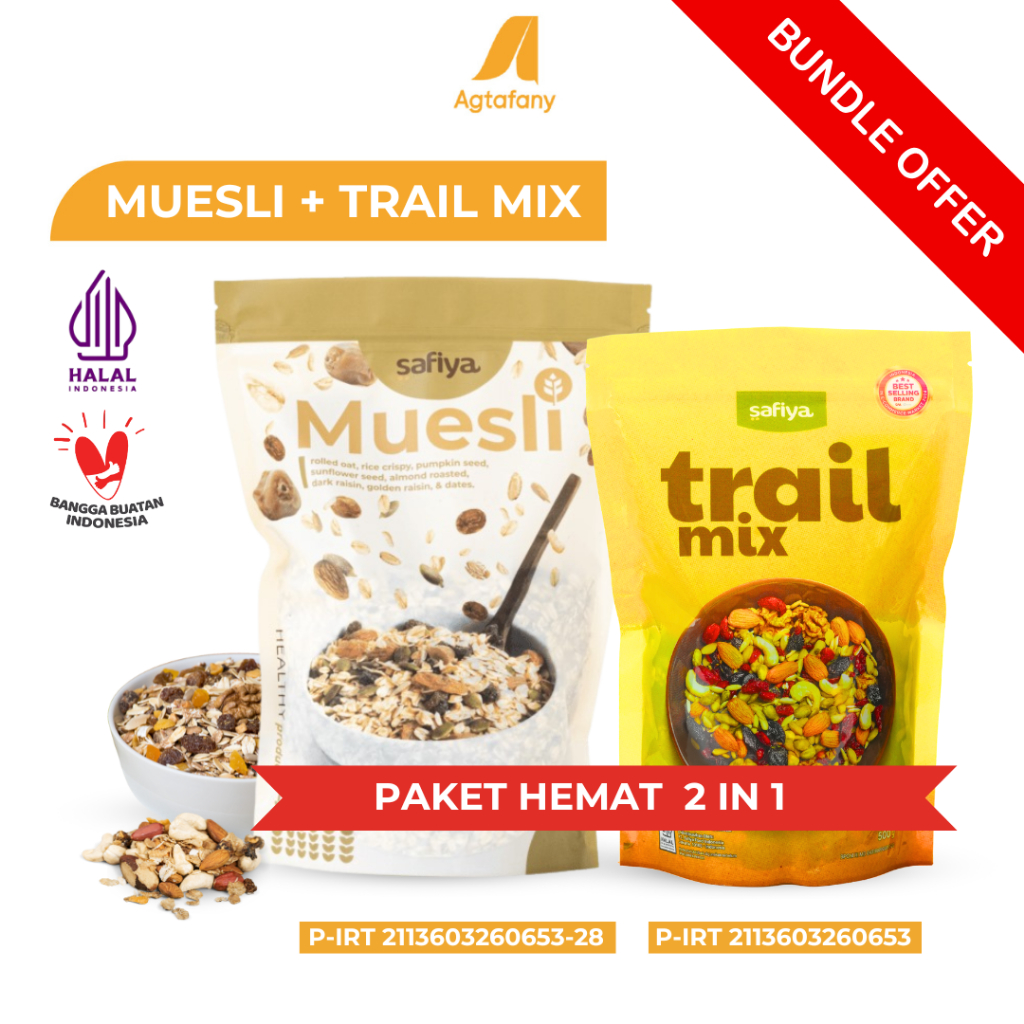 

[Paket Camilan Sehat] Muesli Original Safiya + Trail Mix 500 gram Biji-Bijian Kacang Sereal Oatmeal Sarapan Sehat Dried Fruit