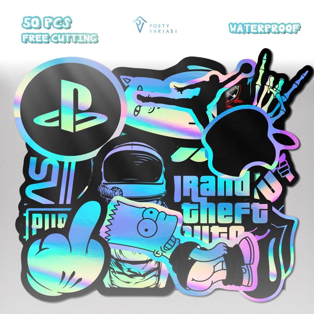 

50 Pcs Sticker Hologram Band Hypbeast Aesthetic Waterproof untuk Aksesoris Sticker Motor Keren Helm Laptop
