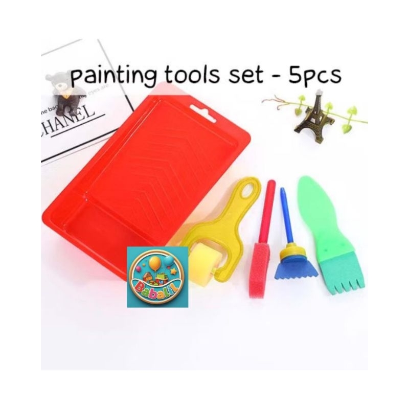 

5pcs Paket Spons Melukis Anak / Painting toils set kuas spons dotty lukis gambar cat air palet
