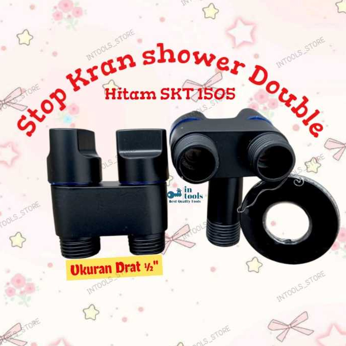Stop Kram Shower Double Minimalis Hitam Bano SKT 1505 stop kran shower