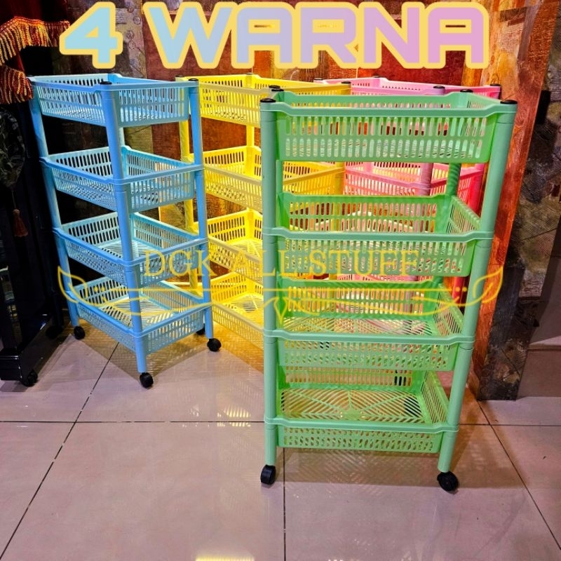 Rak Keranjang Troli Segi Dapur Salon Dorong Toilet Kamar Mandi Buku Ciki Snack Make up Skincare Kosm