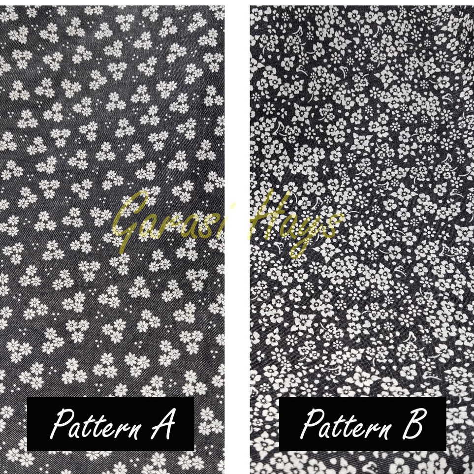 KODE H98P Kain Denim Jeans Motif Bunga Black Hitam Abu Lebar 15 cm