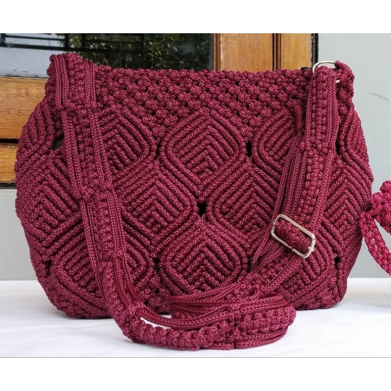 Tas Selempang Rajut TaliKur Motif Jasmine Besar / Tas Tali Kur Murah Berkualitas / Tas Tali kur Wani