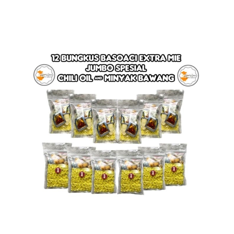 

12 BUNGKUS BASOACI SPESIAL EXTRA MIE MINYAK BAWANG CHILI OIL CEMILANUMIKECIL TERMURAH