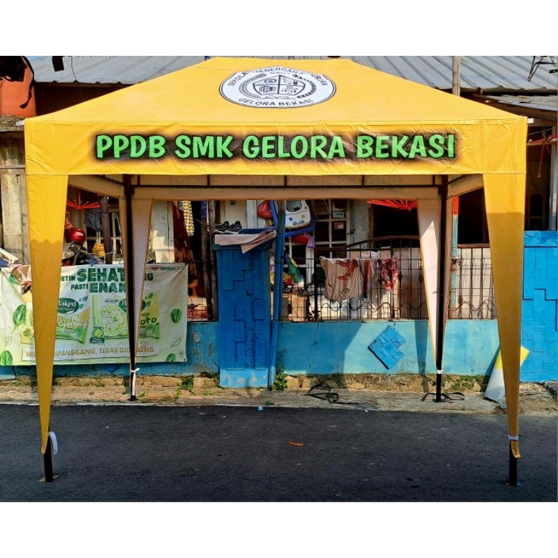 Tenda Custom Ukuran 3 mtr X 2 mtr Full Printing Kerangka Bongkar Pasang