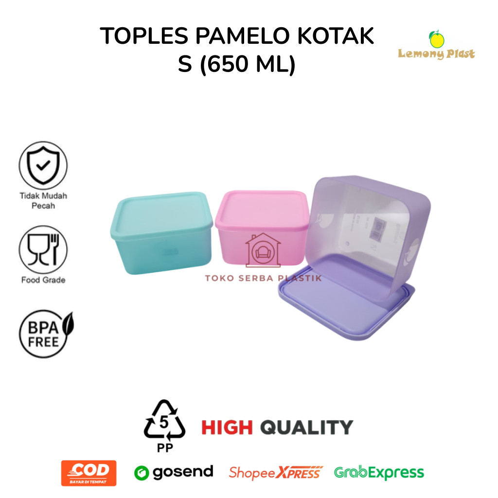 Toples Segi Kecil / Sealware Kotak Pamelo S 650ml ala Tupperware / Toples Kue Kering Nastar Lebaran