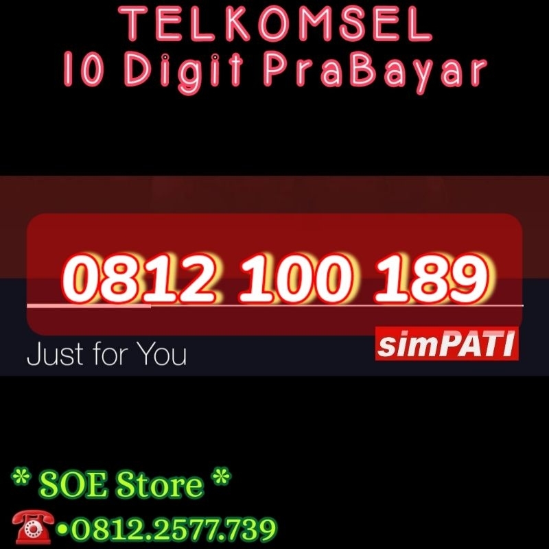 Simpati 10 Digit - Nomor Cantik Kartu Perdana - Telkomsel Prabayar - 812100189 - 12100 - 100 189 - 1