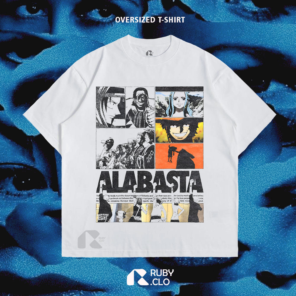 RUBY.CLO - KAOS BAJU BOXY OVERSIZE ANIME ONE PIECE ALABASTA REWORK PUTIH | OVERSIZED T-SHIRT PREMIUM