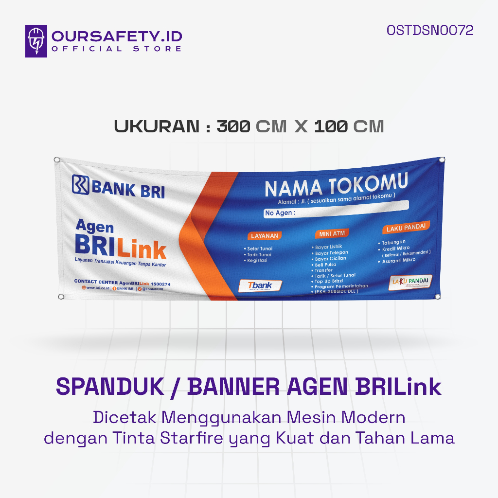 Spanduk Custom | Spanduk / Banner Agen BriLink Ukuran 3X1 Meter | OURSAFETY.ID