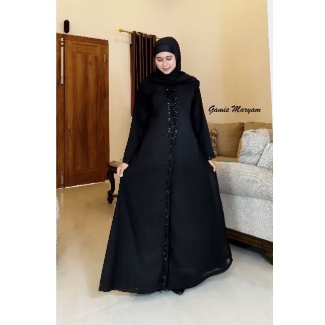 abaya hitam mewah/abaya hitam terbaru/gamis abaya mewah/gamis jumbo/gamis lebaran terbaru