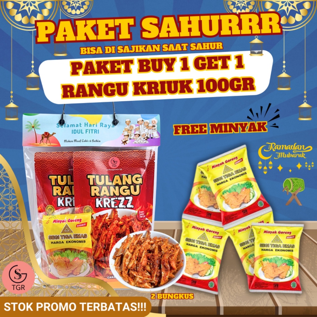 

[PAKET SAHUR RAMADHAN] BUY 1 GET 1 TULANG RANGU KRIUK PEDAS 100GR FREE MINYAK GORENG