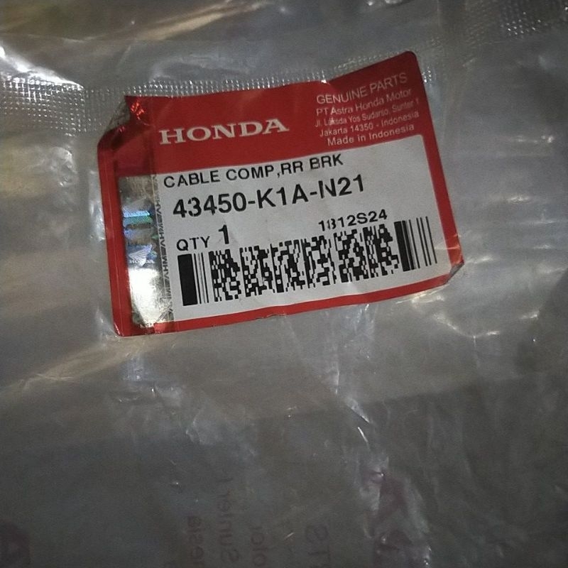 43450-K1A-N21 CBS  HGP AHM 100% ORIGINAL ORI AHM  KABEL REM BELAKANG BEAT NEW LED CBS 43450K1AN21