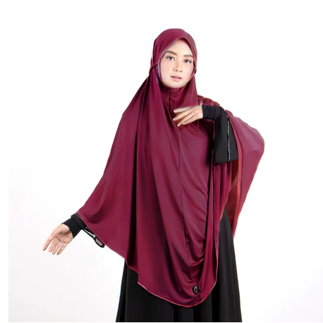 Azqia Wear - Kerudung Bergo Jumbo Syari Jilbab Burgundy Besar Instan Panjang Premium Jersey Non Pad