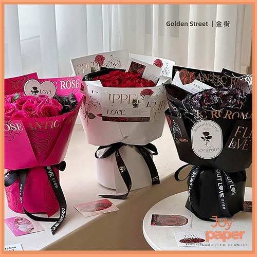

Kertas Buket Bunga Kertas Cellophane Edisi Valentine motif mawar Flower Wrapping KB69