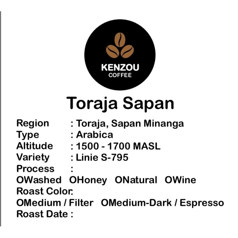 

Kenzou Coffee Biji Kopi Arabika Toraja Sapan Wet Hulled 200gr