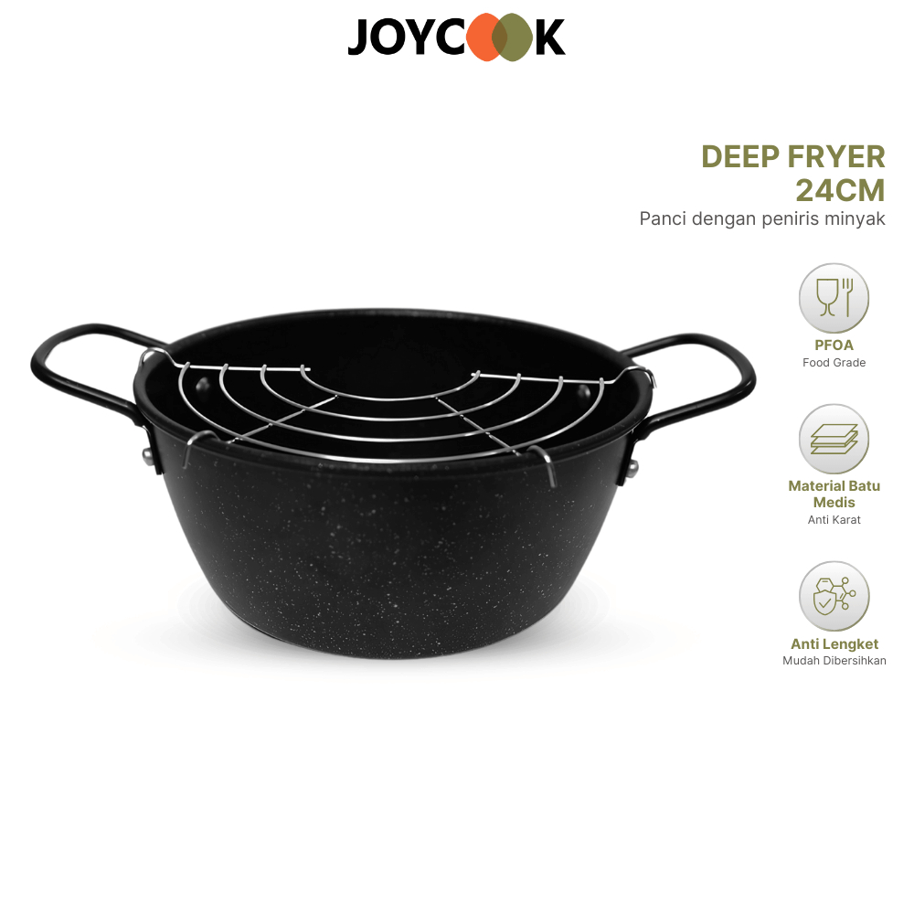 JOYCOOK Deep Fryer Pot Panci Wajan Penggorengan 24 cm Dengan Rak Tirisan