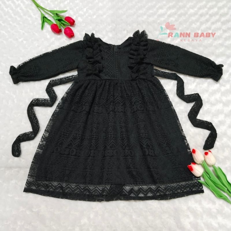 GAMIS BAYI DAN ANAK / DRESS BAYI DAN ANAK / GAMIS LEBARAN ANAK BAHAN BROKAT FULL VURING WARNA HITAM 