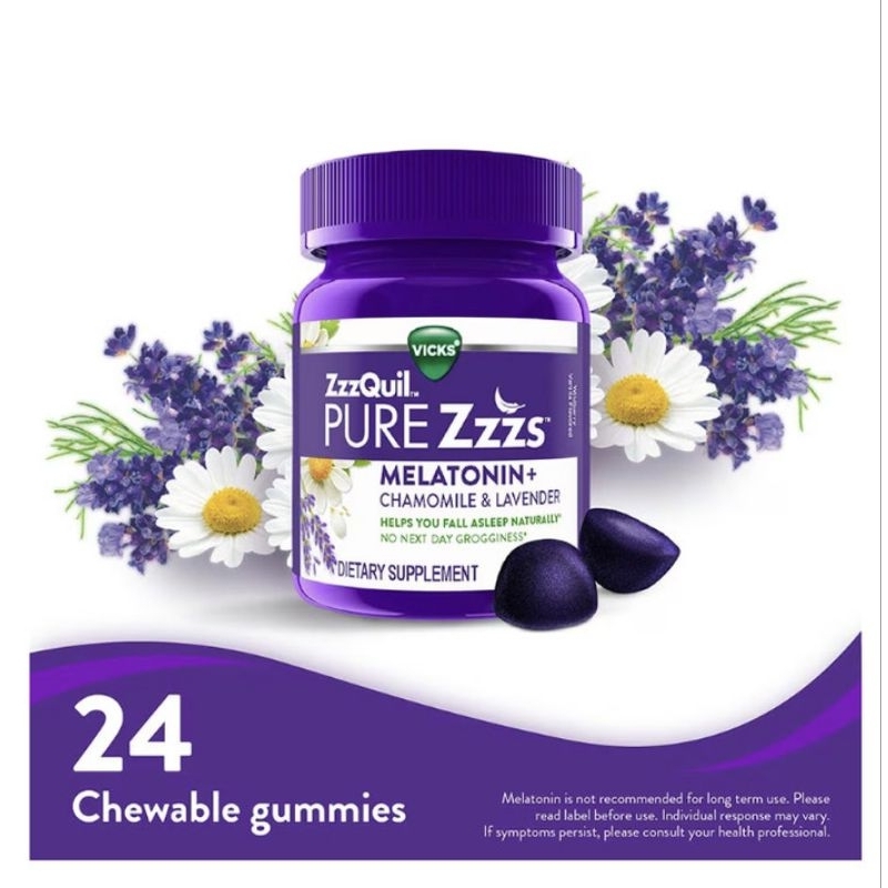 ZzzQuil Pure Zzzs MELATONIN GUMMIES + Chamomile & Lavender - 24  Gummies