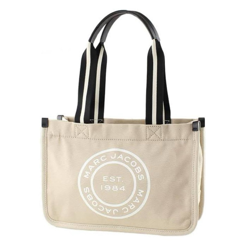 Marc Jacobs Signet Canvas Tote Bag Beige AUTHENTIC
