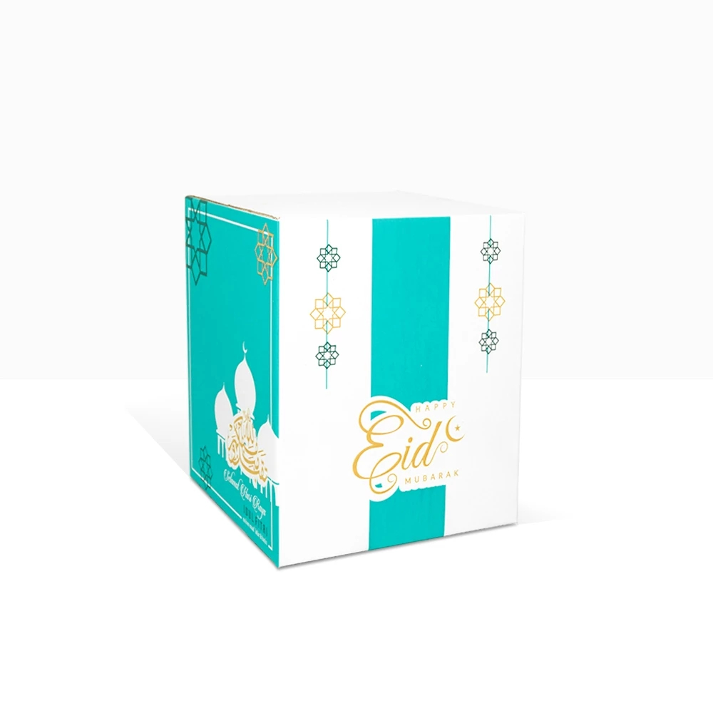 

( 5 Pcs )Box Kotak Parcel Hampers Sembako Lebaran Murah Kokoh Tebal Cutting Rapi Motif Eid Tosca Ukuran 30x30x33 Cm