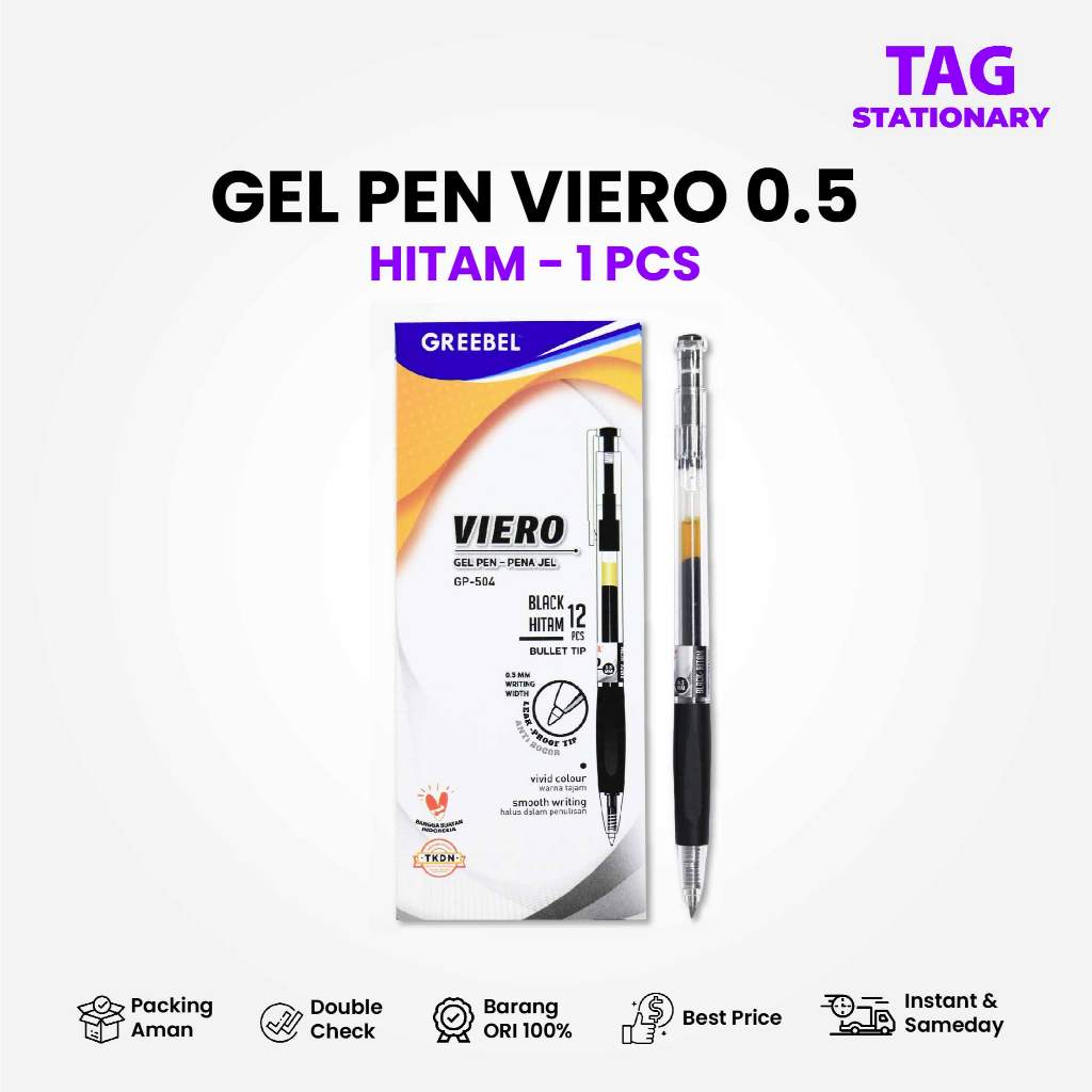 

GREEBEL Bolpen Pulpen Gel / Gel Pen GP-504 Viero 0.5 Tinta Hitam 1 PCS / Ballpen Pulpen Cetek