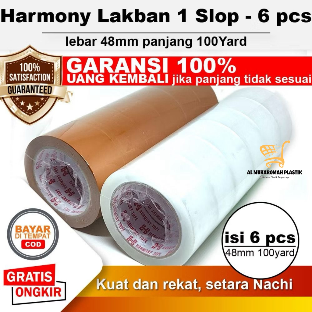

[isi 6 pcs] Lakban Bening & Coklat/ Solasi Bening/ Harmony Tape Harmony Lakban