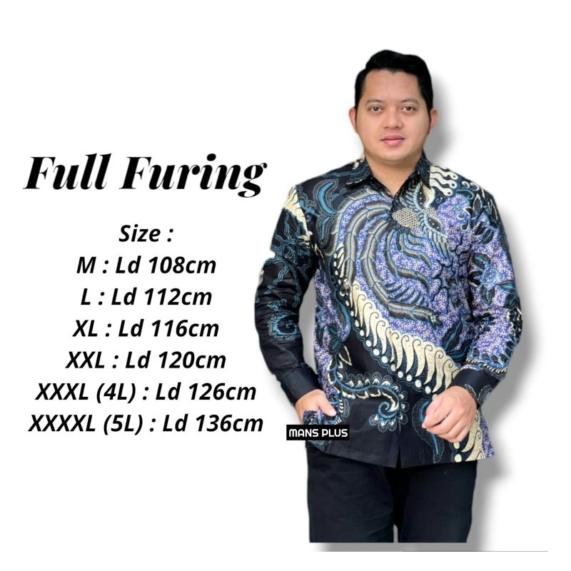 [FULL FURING] Kemeja Batik Furing Pria Lengan Panjang Jumbo 4L-5L Atasan Batik Big Size Modern XXXL 