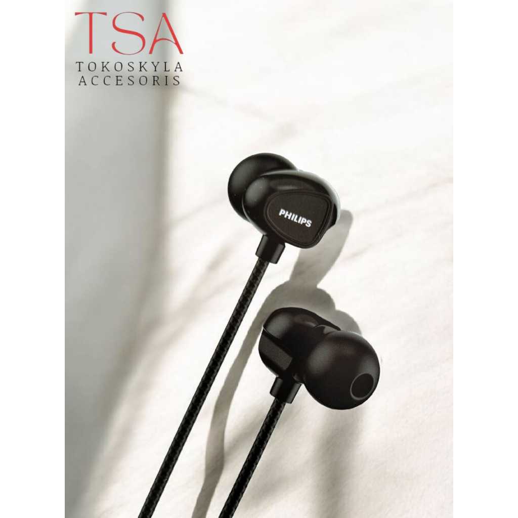 Henset PHILIPS Super Bass Stereo Music Earphone Headset With Mic Suara Jernih
