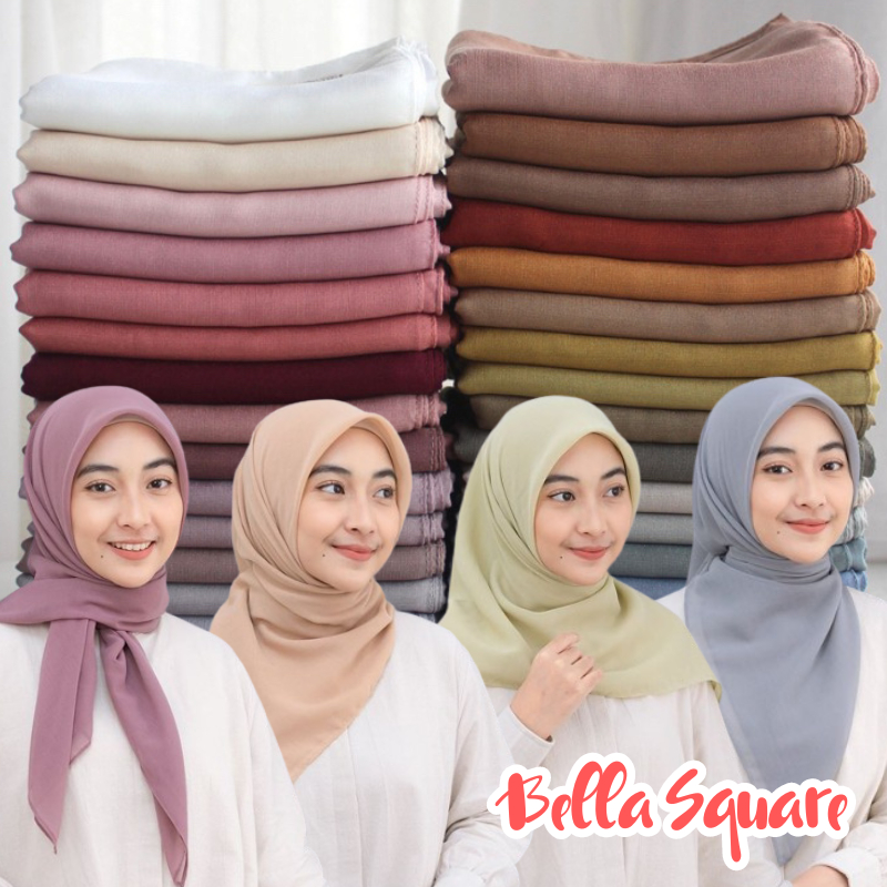 Bella Square Premium Hijab Segi Empat 60 Warna Jilbab Bella Square Jahit Neci Super Premium - Kerudu