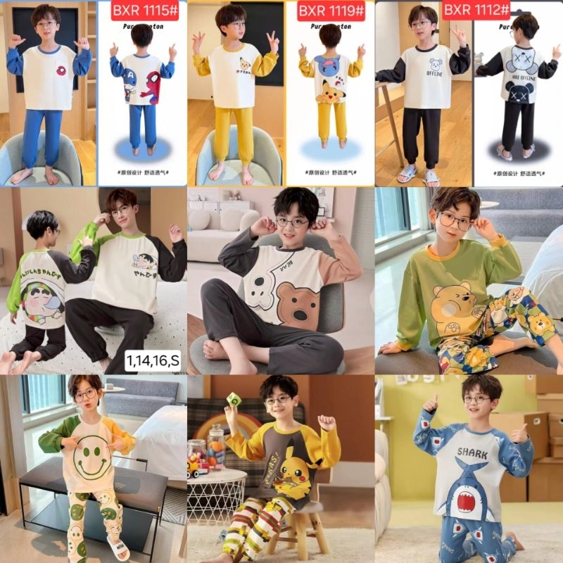 BAJU TIDUR ANAK UNISEX COWOK CEWEK PP KAOS ATUN SETELAN CELANA PANJANG BAJU LENGAN PANJANG UMUR 3-10