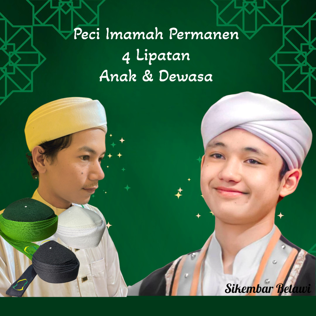 Peci Imamah Permanen 4 Lipatan Peci Imamah Anak & Dewasa Peci Imamah Instan Permanen Langsung pakai