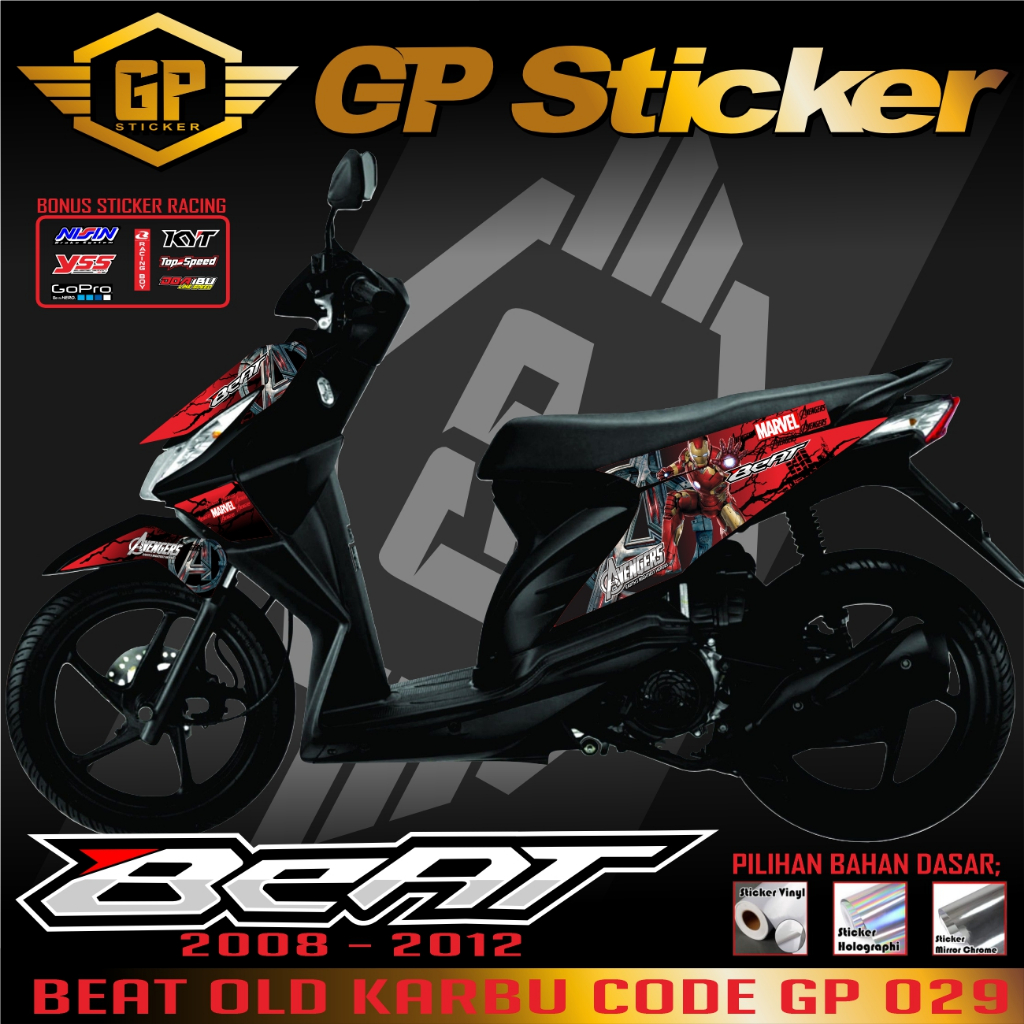 STICKER LIS BODI VARIASI BEAT KARBU STRIPING RACING BEAT KARBU DESAIN MARVEL AVENGGERS GP 029